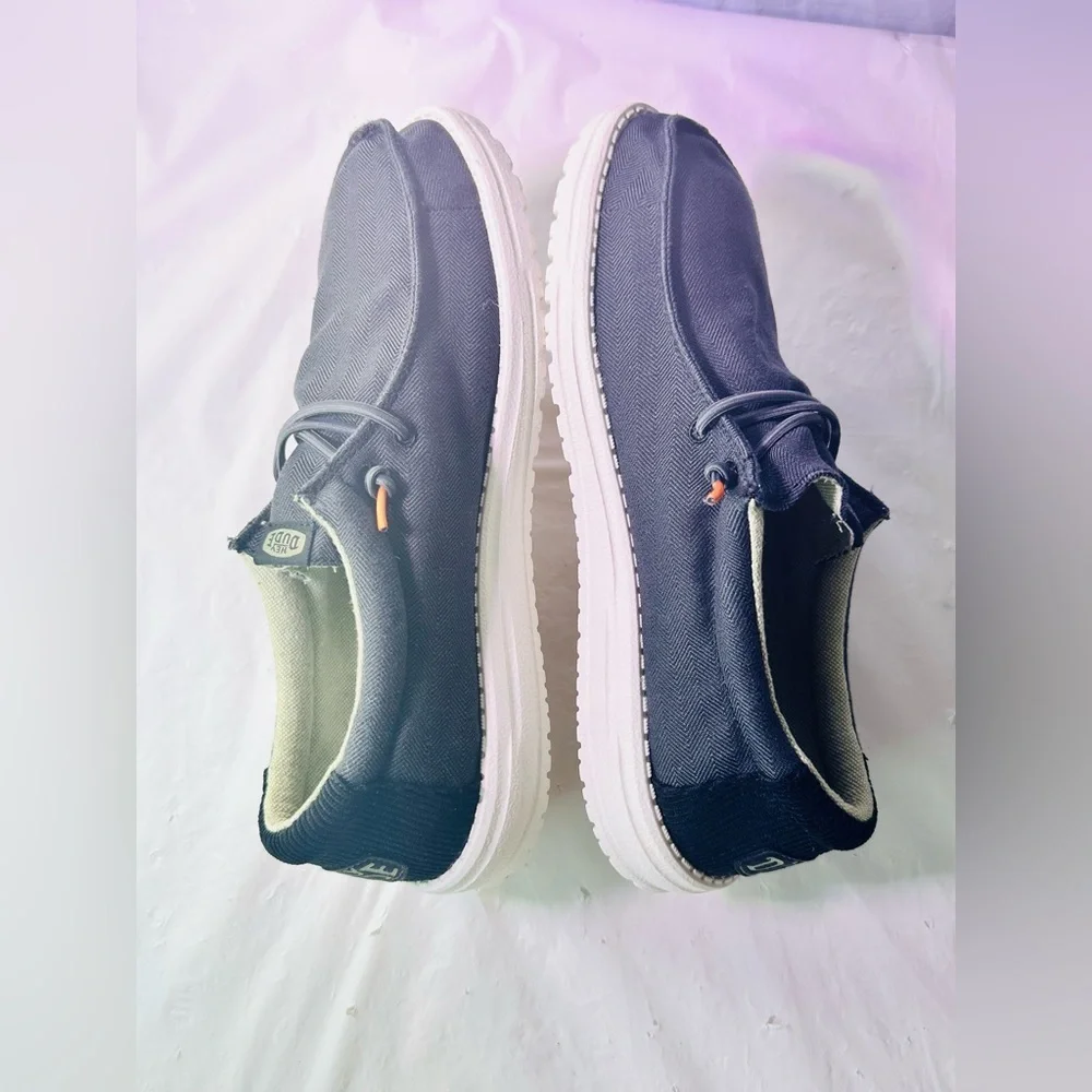 Hey Dude Men's Black Canvas Slip-On Loafers with White Sole